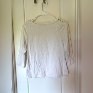 A New Day Boatneck Cream colored Top with 3/4 sleeves and Gold Button accents